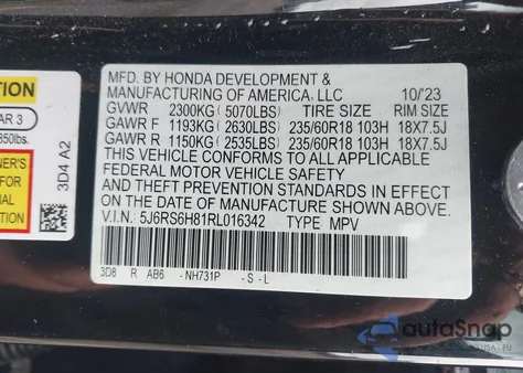 2024 Honda Cr-V Hybrid Sport-L from USA, damaged, VIN 5J6RS6H81RL016342